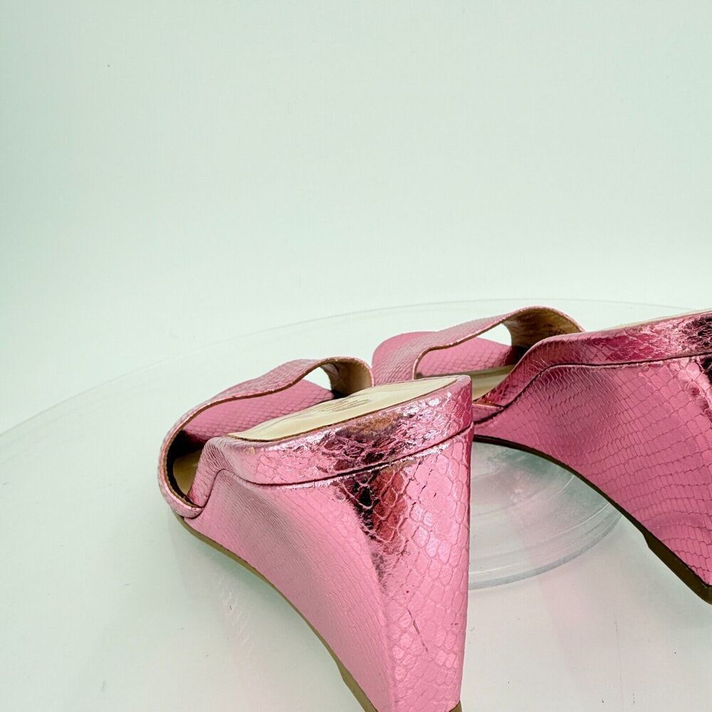 Stuart Weitzman Larunda Women's Mule Sandal Size 7.5 Wedge Heel Pink Slide Snake - Picture 8 of 16